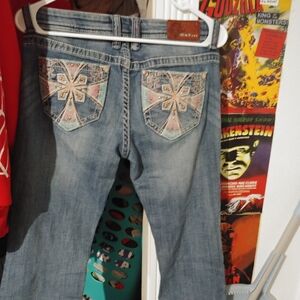 Grace Blue Boot Cut Jeans with Embroidered Pockets